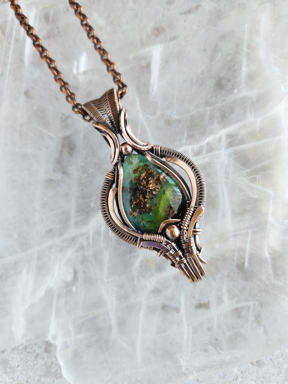 Petrified Opalized Wood with Native Copper Pendant