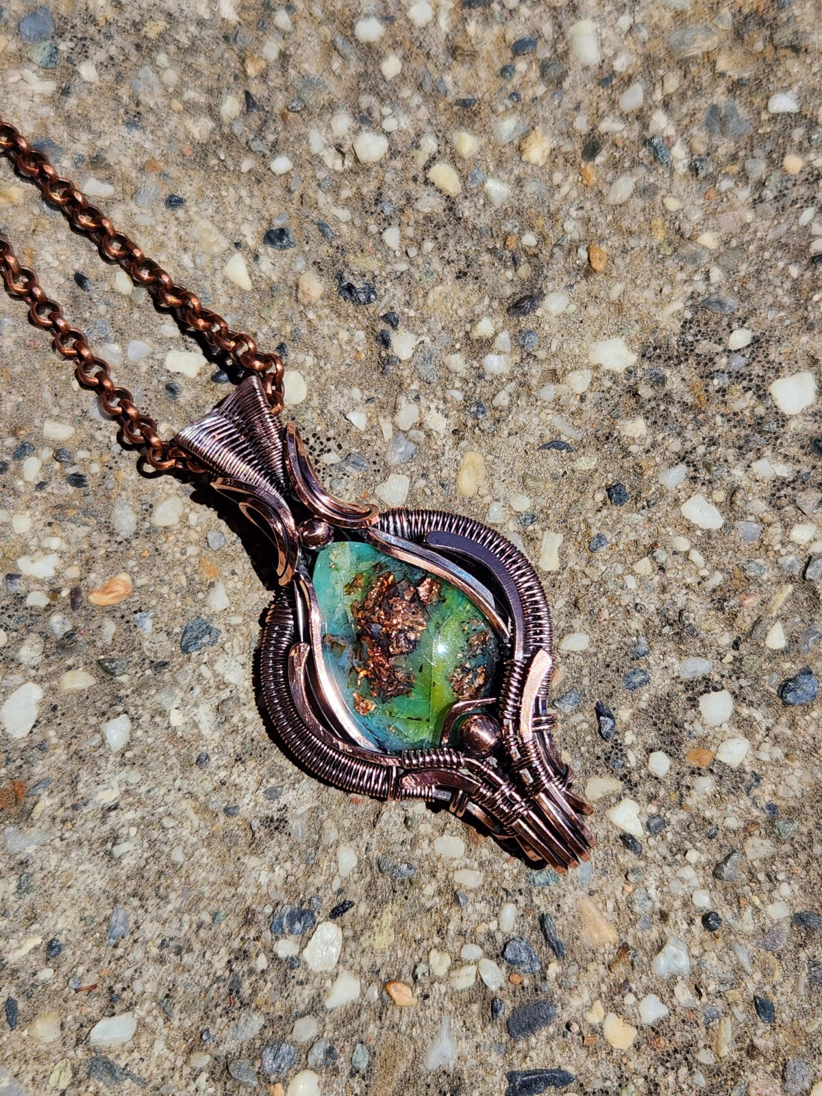 Petrified Opalized Wood with Native Copper Pendant
