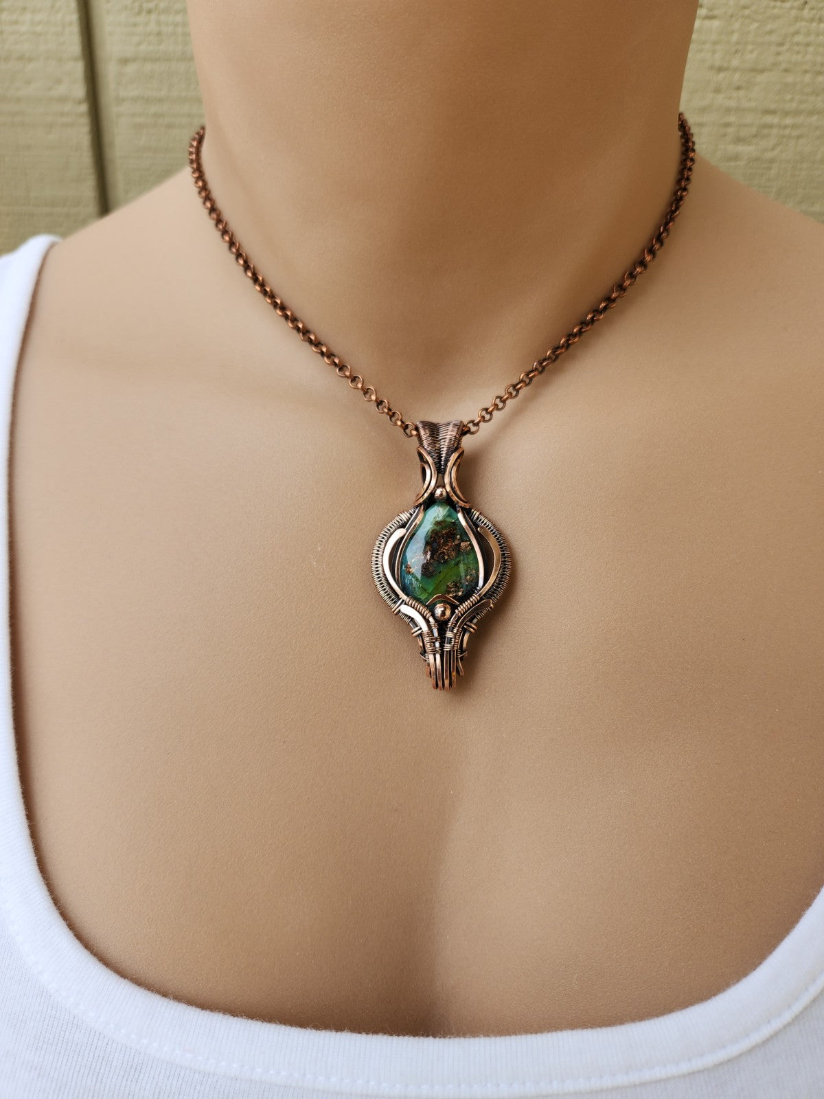 Petrified Opalized Wood with Native Copper Pendant