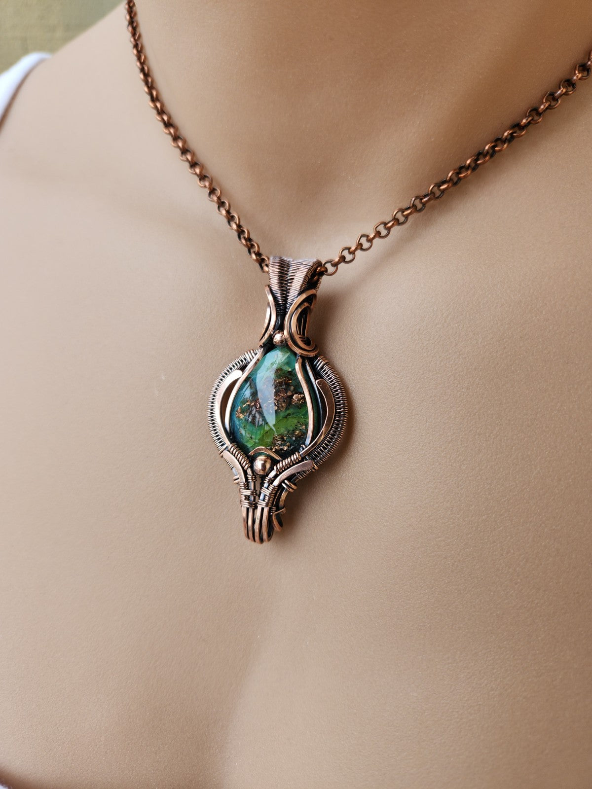 Petrified Opalized Wood with Native Copper Pendant
