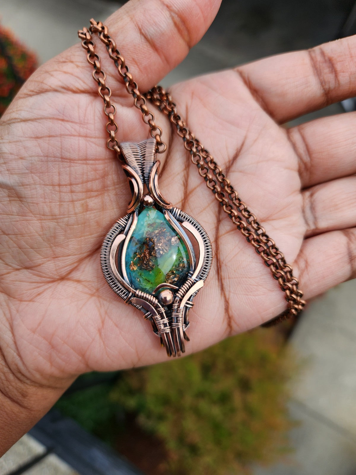 Petrified Opalized Wood with Native Copper Pendant