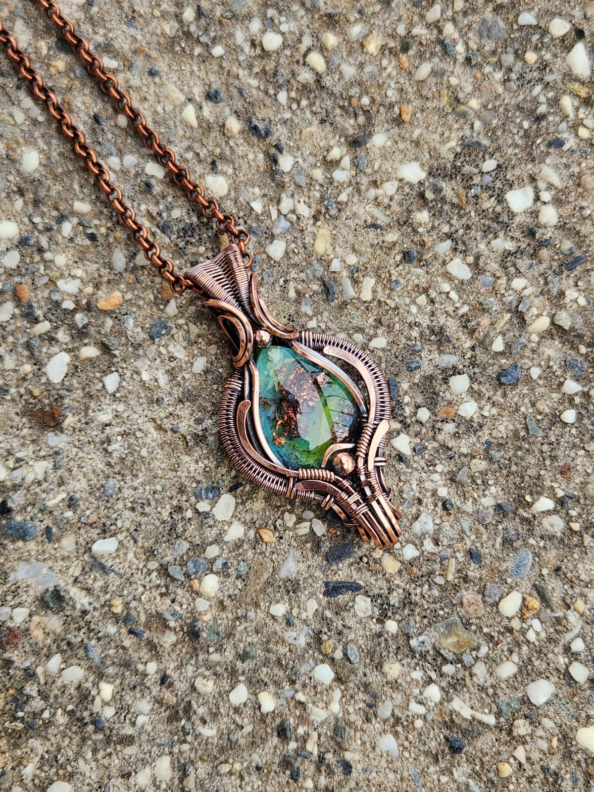 Petrified Opalized Wood with Native Copper Pendant