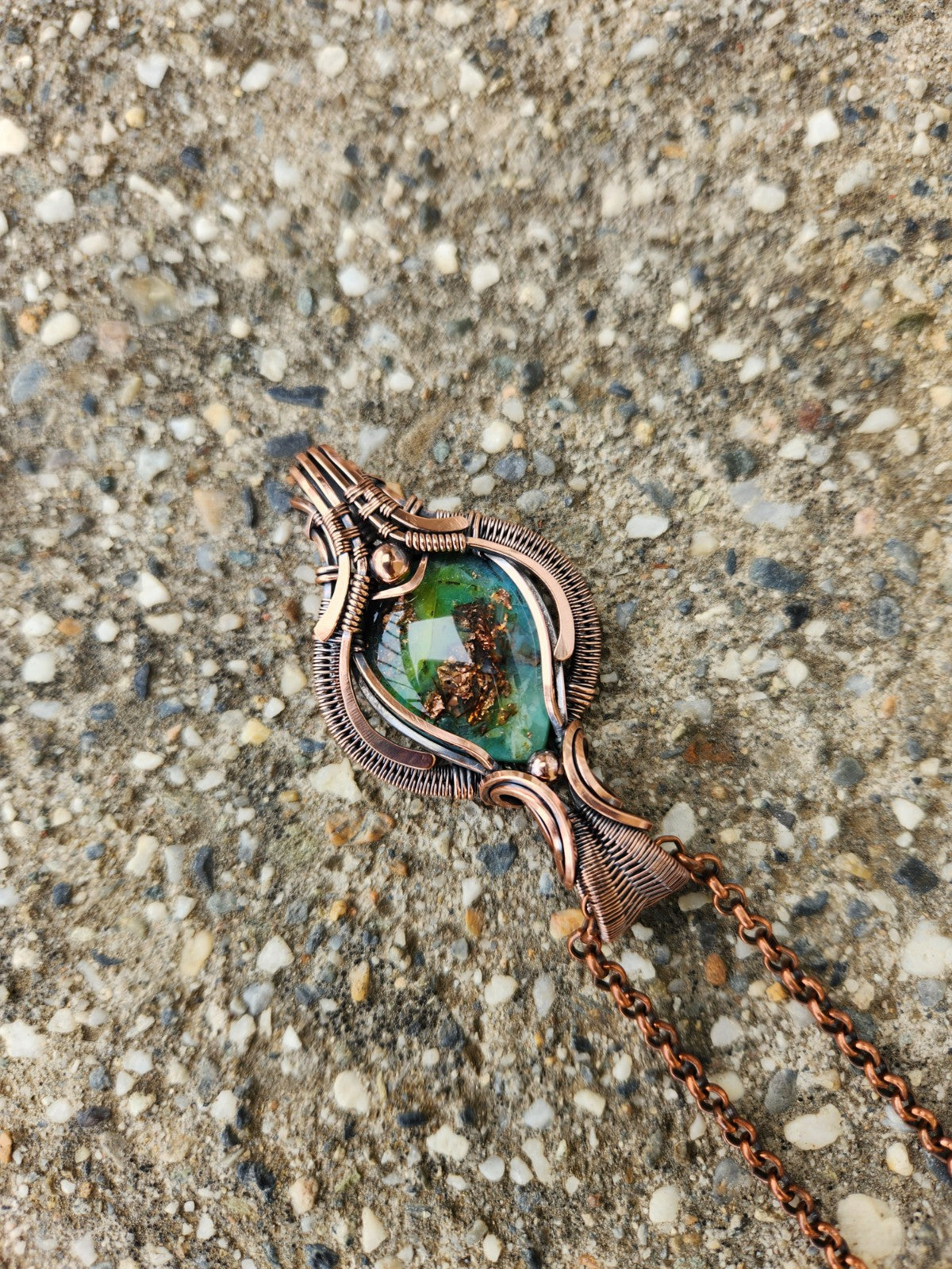 Petrified Opalized Wood with Native Copper Pendant