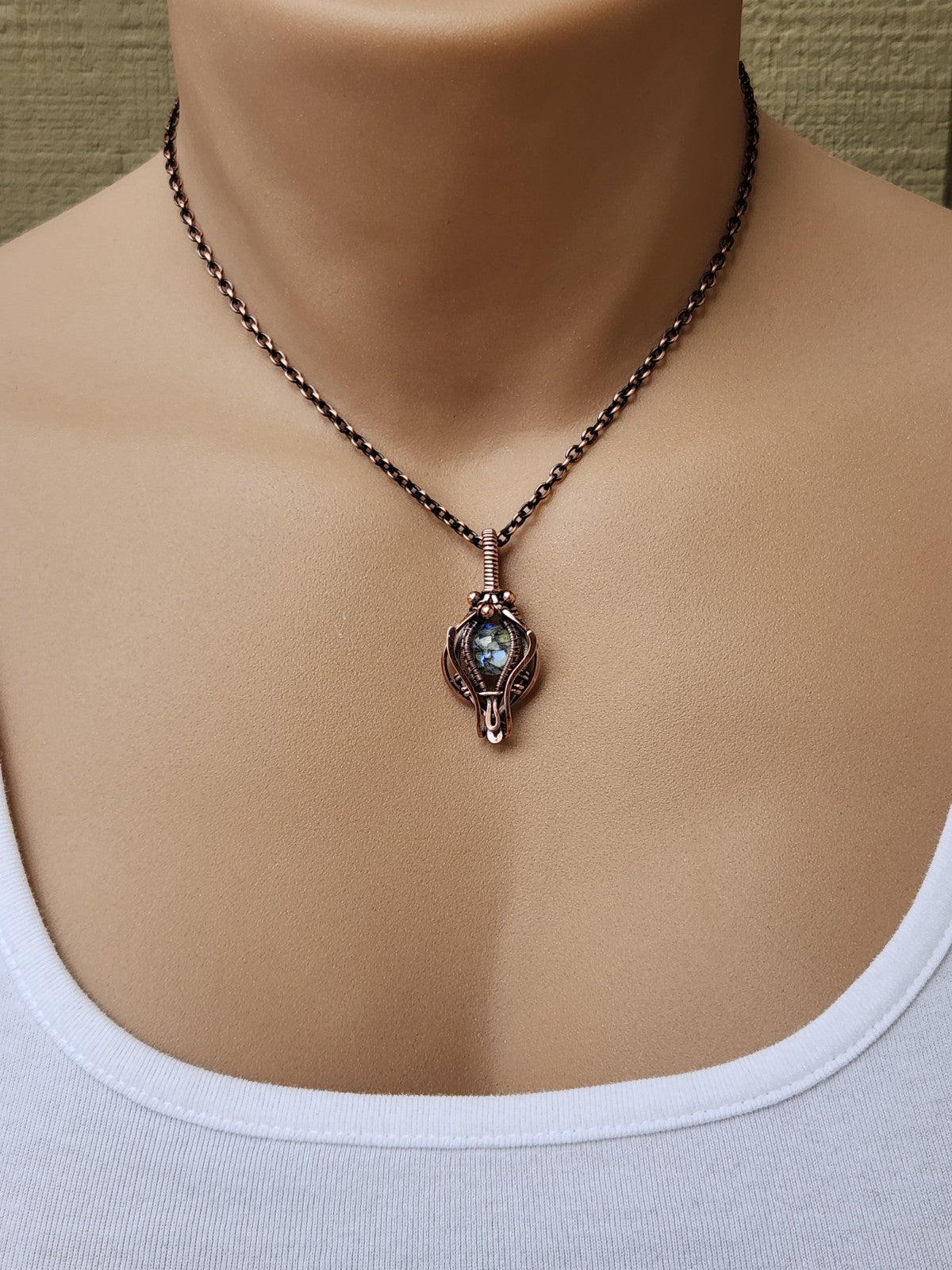 Vintage Green & Grey Glass in Copper Pendant