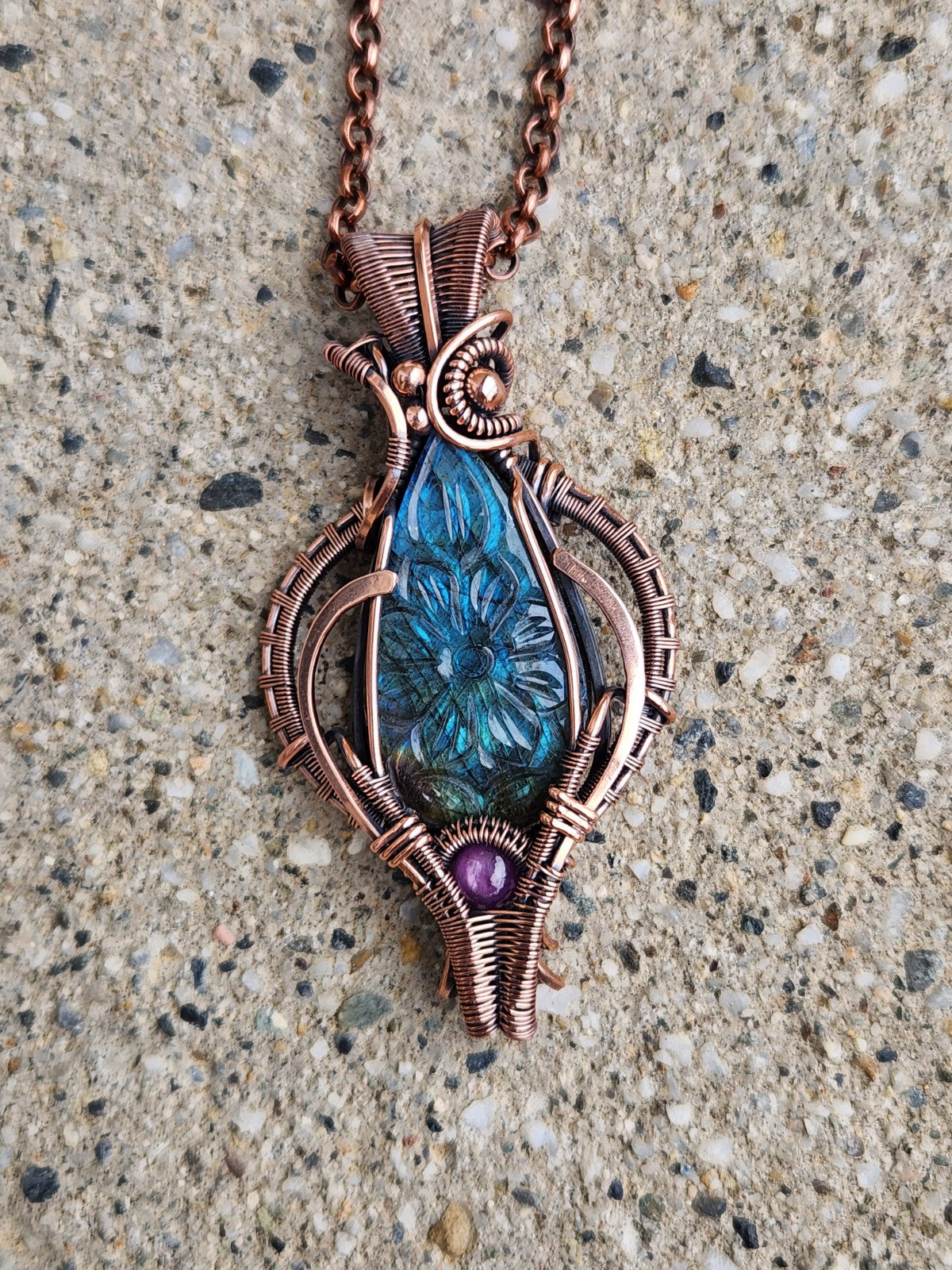 Flower Carved Labradorite & Star Ruby Talisman