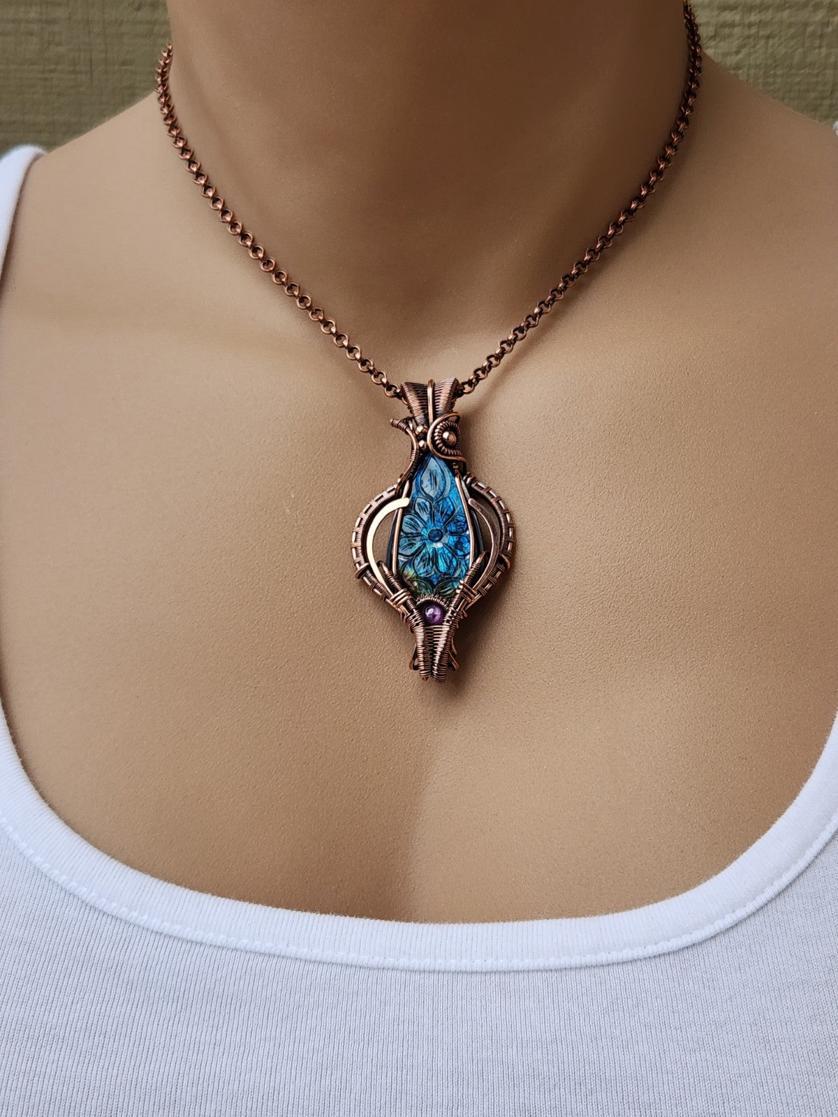 Flower Carved Labradorite & Star Ruby Talisman