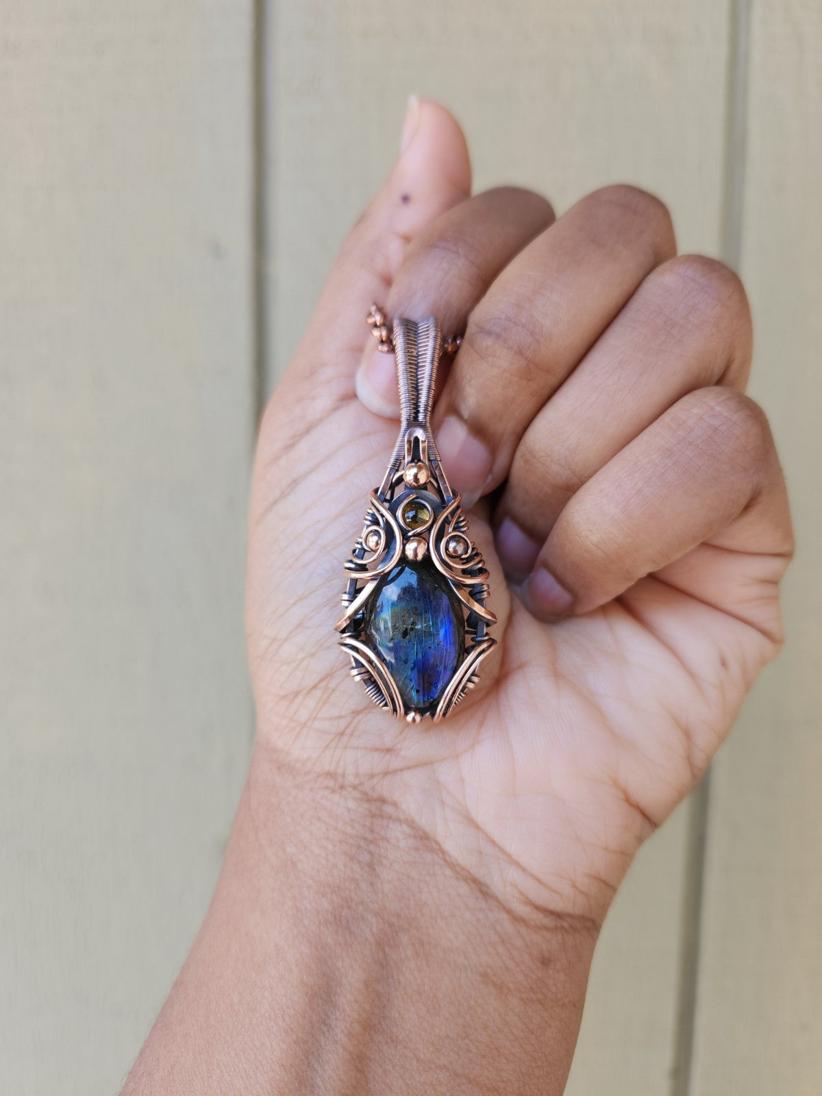Blue Flash Labradorite & Citrine Amulet