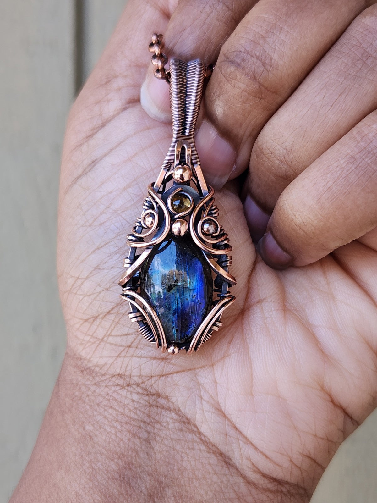 Blue Flash Labradorite & Citrine Amulet