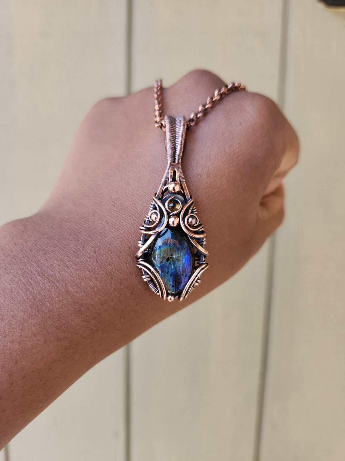 Blue Flash Labradorite & Citrine Amulet