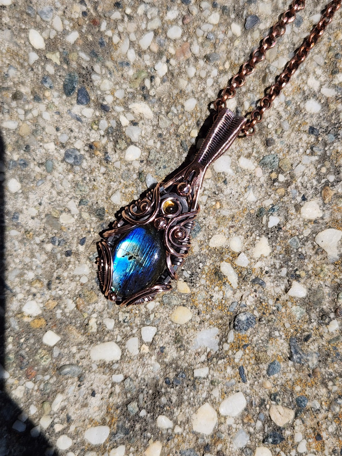 Blue Flash Labradorite & Citrine Amulet