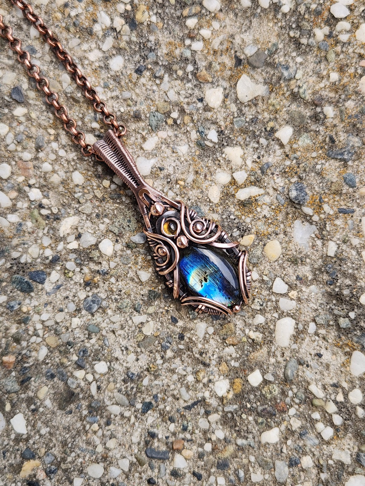 Blue Flash Labradorite & Citrine Amulet