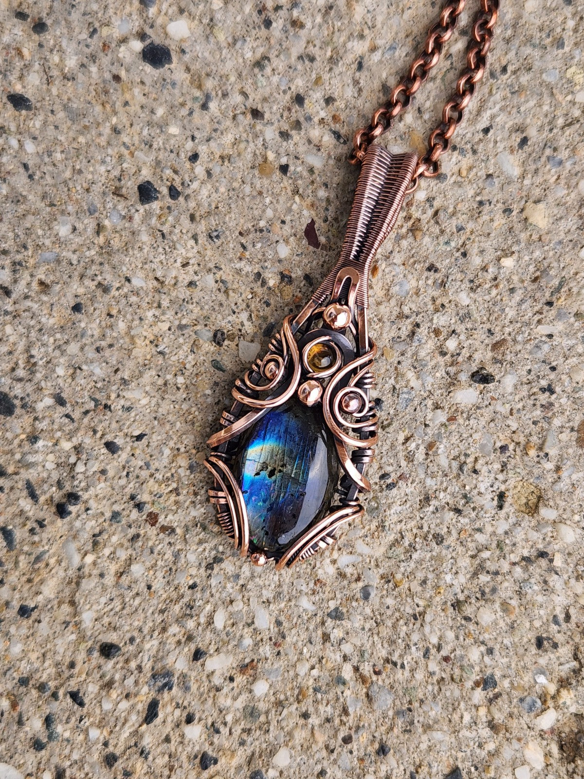 Blue Flash Labradorite & Citrine Amulet
