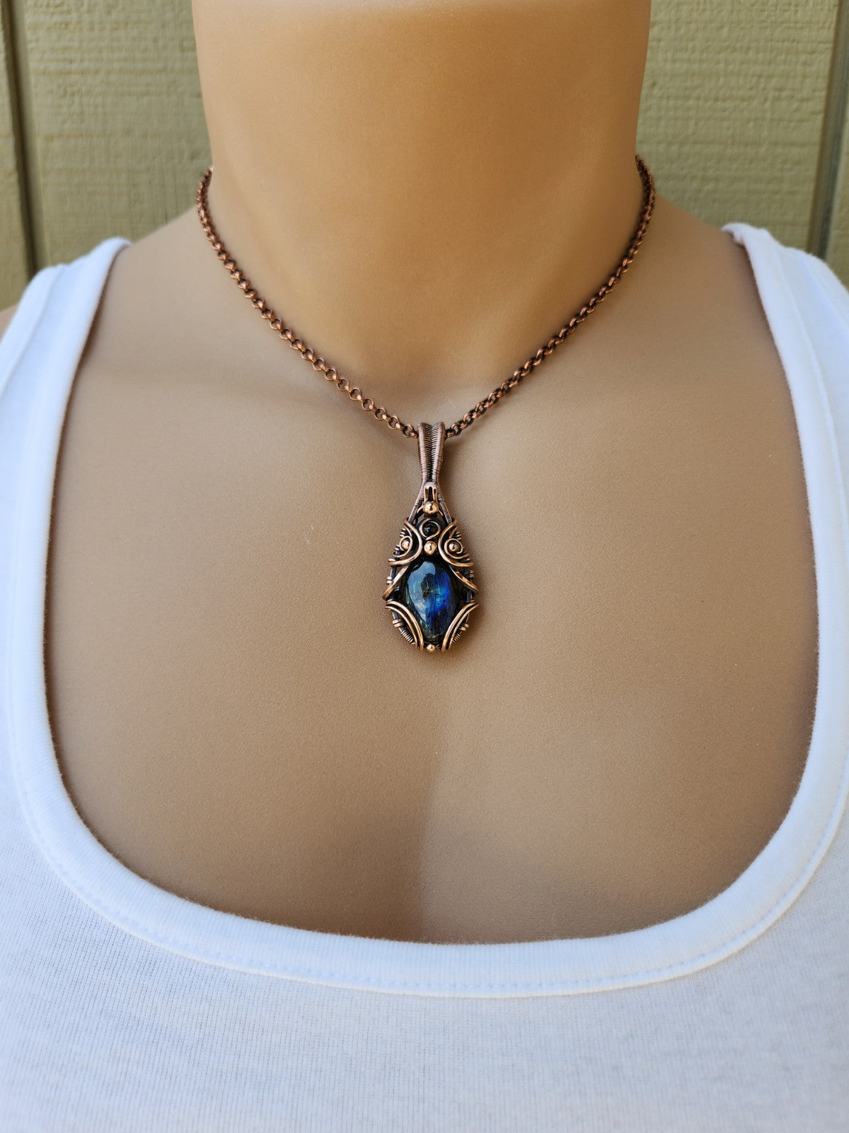 Blue Flash Labradorite & Citrine Amulet
