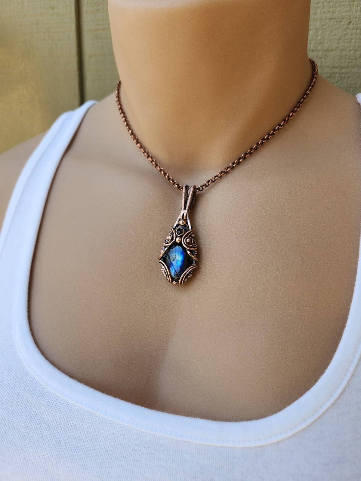 Blue Flash Labradorite & Citrine Amulet
