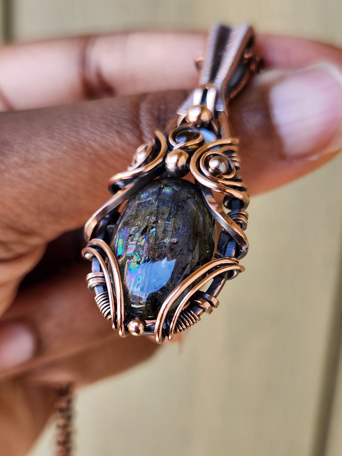 Blue Flash Labradorite & Citrine Amulet