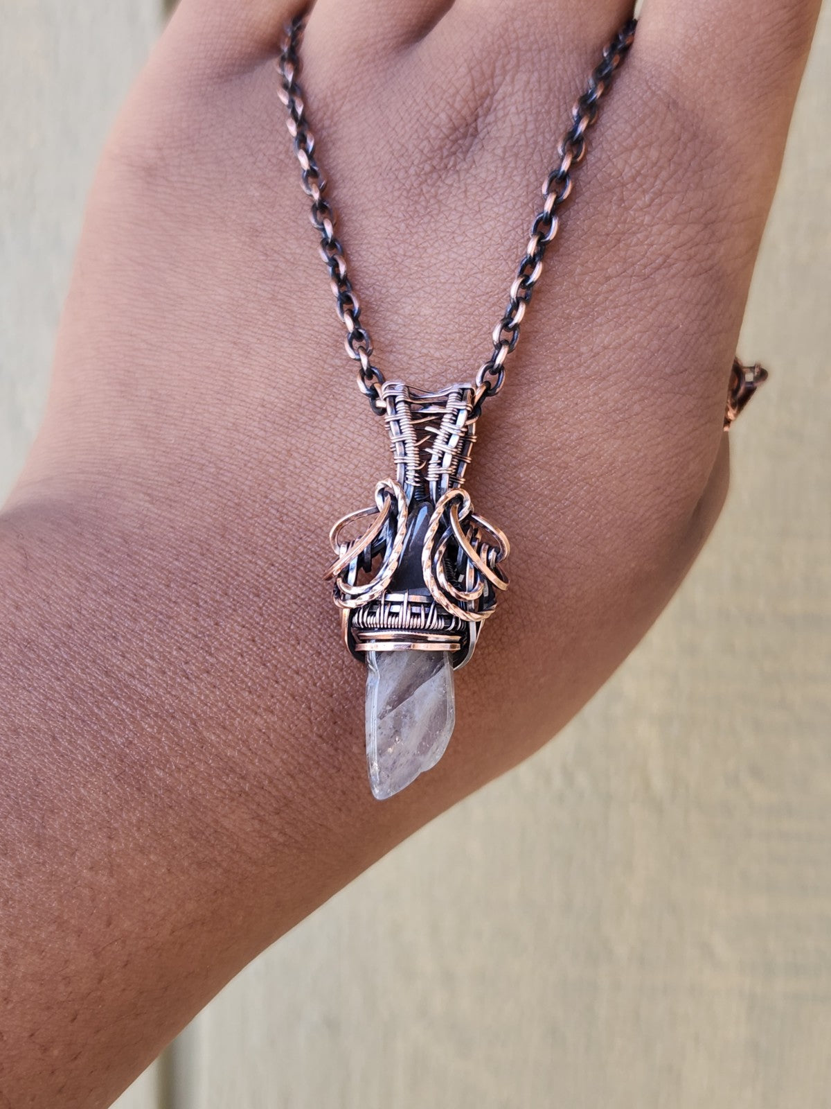 Smoky Quartz Point in Copper Pendant