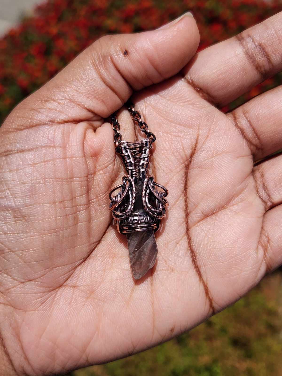 Smoky Quartz Point in Copper Pendant