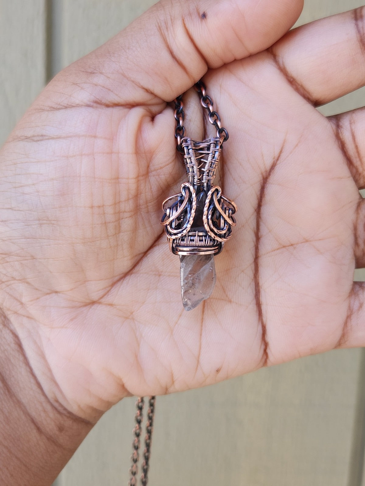 Smoky Quartz Point in Copper Pendant
