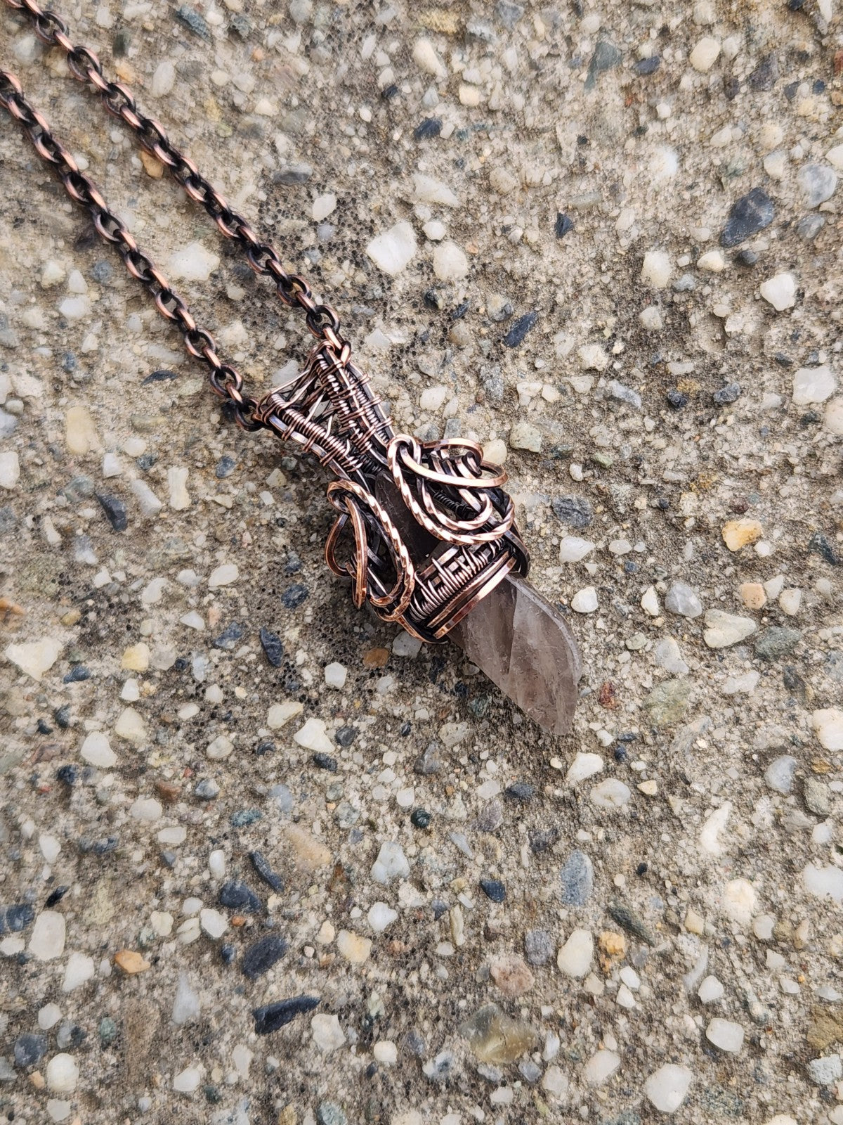 Smoky Quartz Point in Copper Pendant