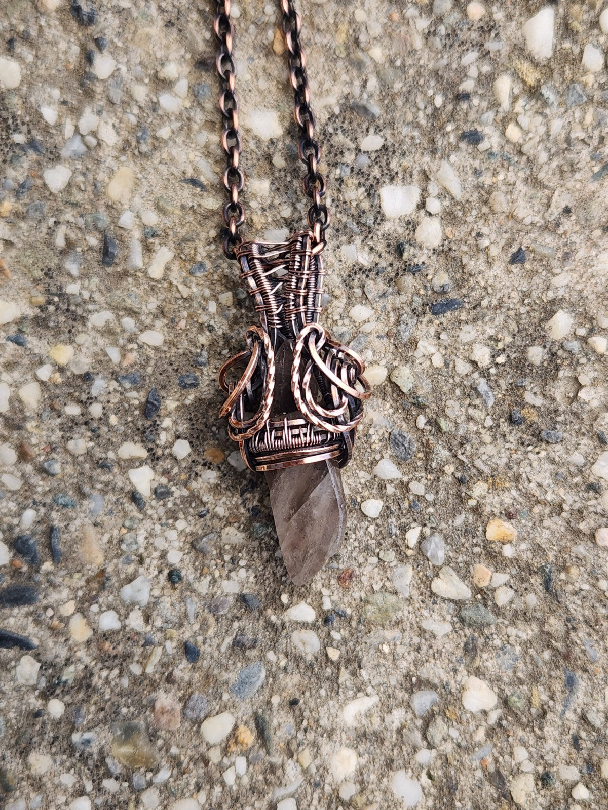Smoky Quartz Point in Copper Pendant
