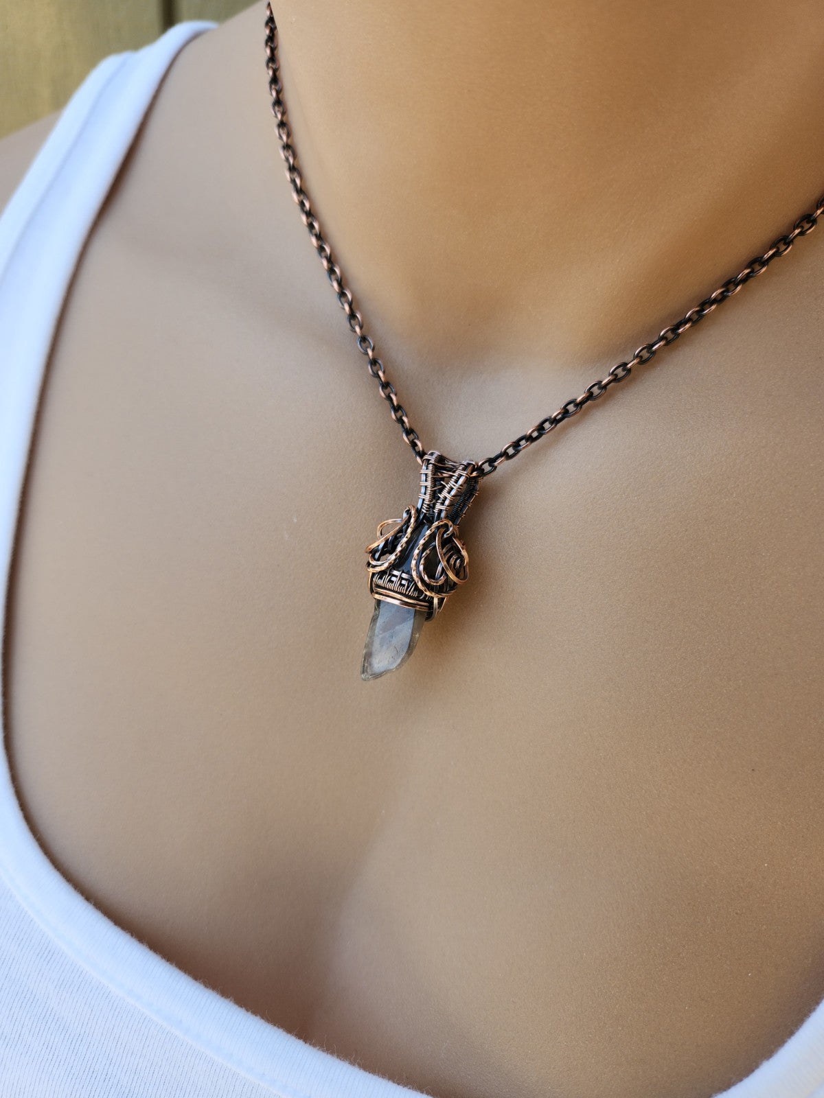 Smoky Quartz Point in Copper Pendant
