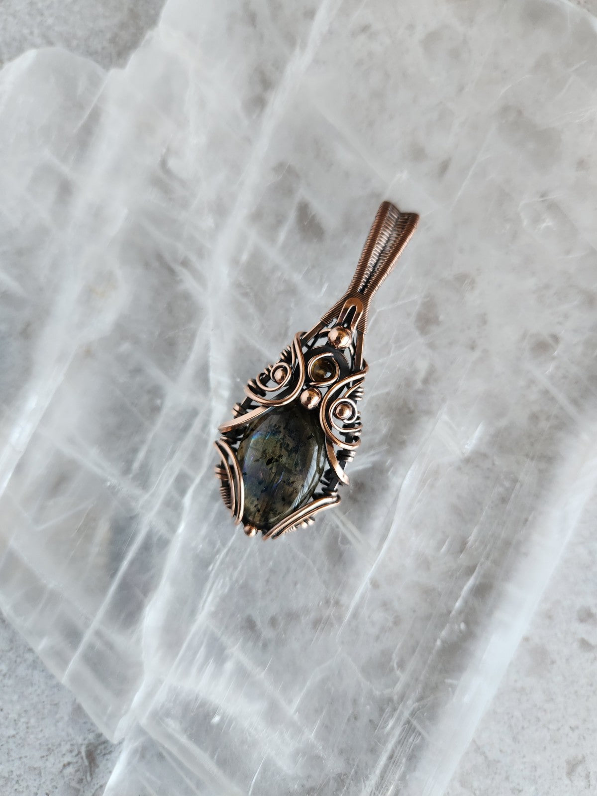 Blue Flash Labradorite & Citrine Amulet