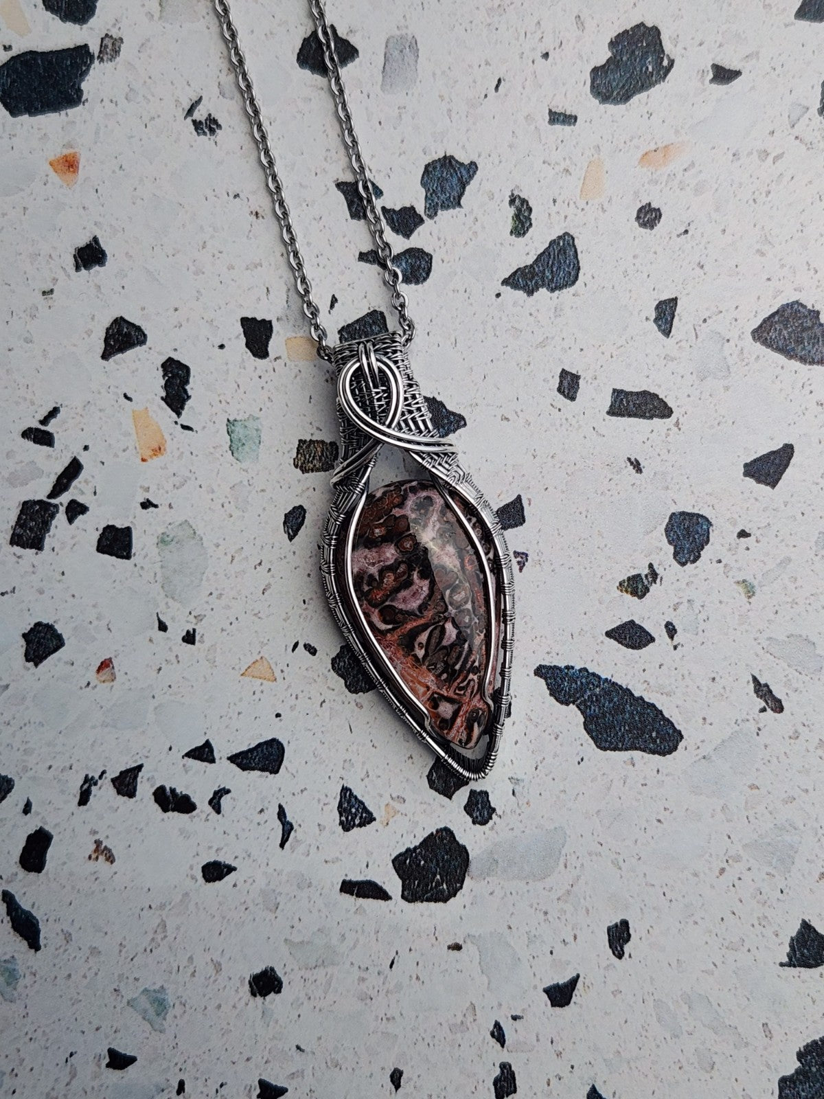 Leopard Skin Jasper in Silver Pendant