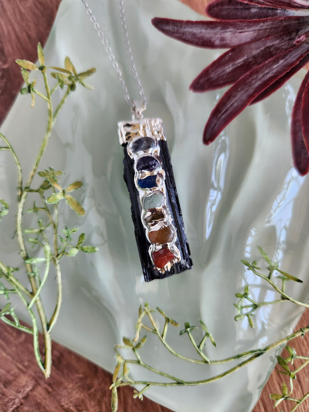 Quartz & Black Tourmaline Chakra Necklaces