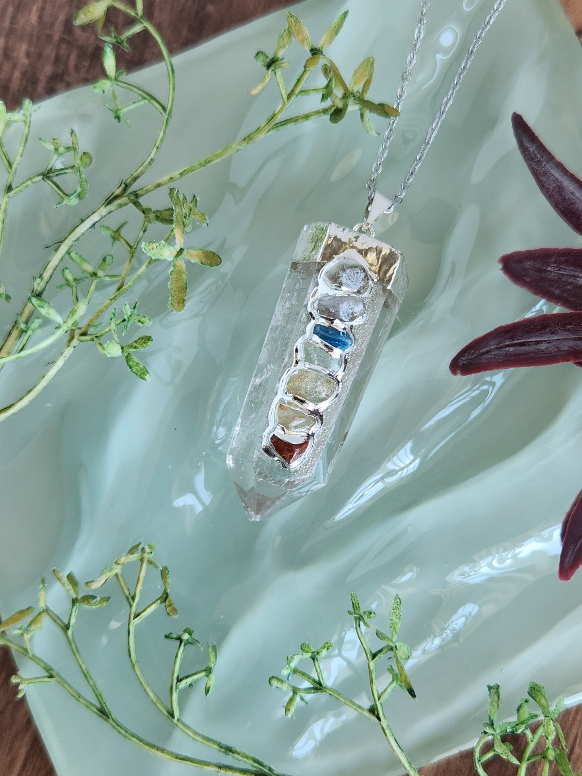 Quartz & Black Tourmaline Chakra Necklaces