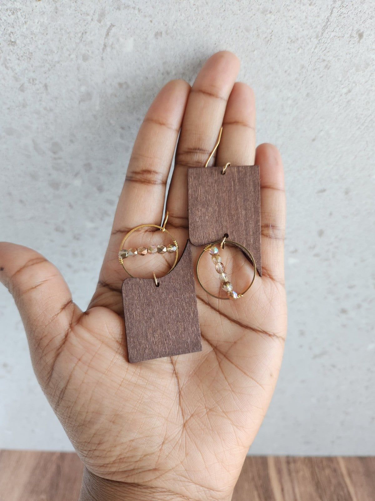 Beaded Wood & Brass Earrings