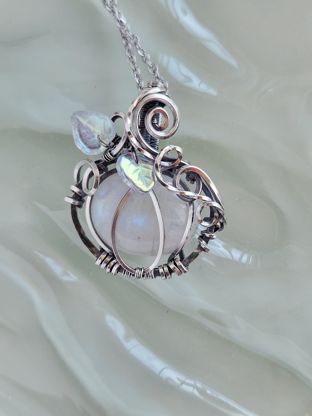 Rainbow Moonstone Silver Pumpkin