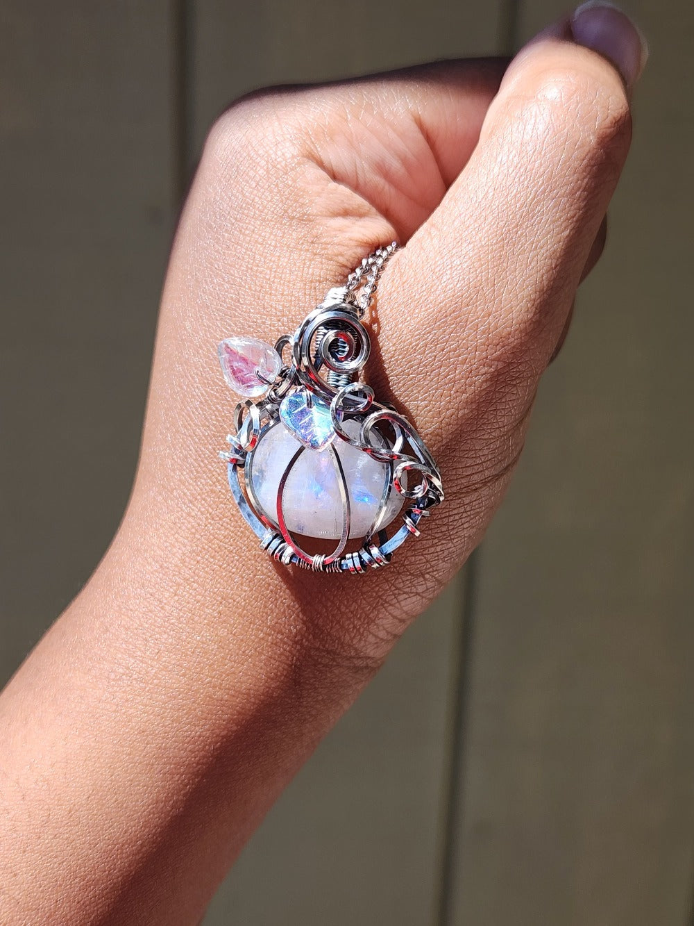 Rainbow Moonstone Silver Pumpkin