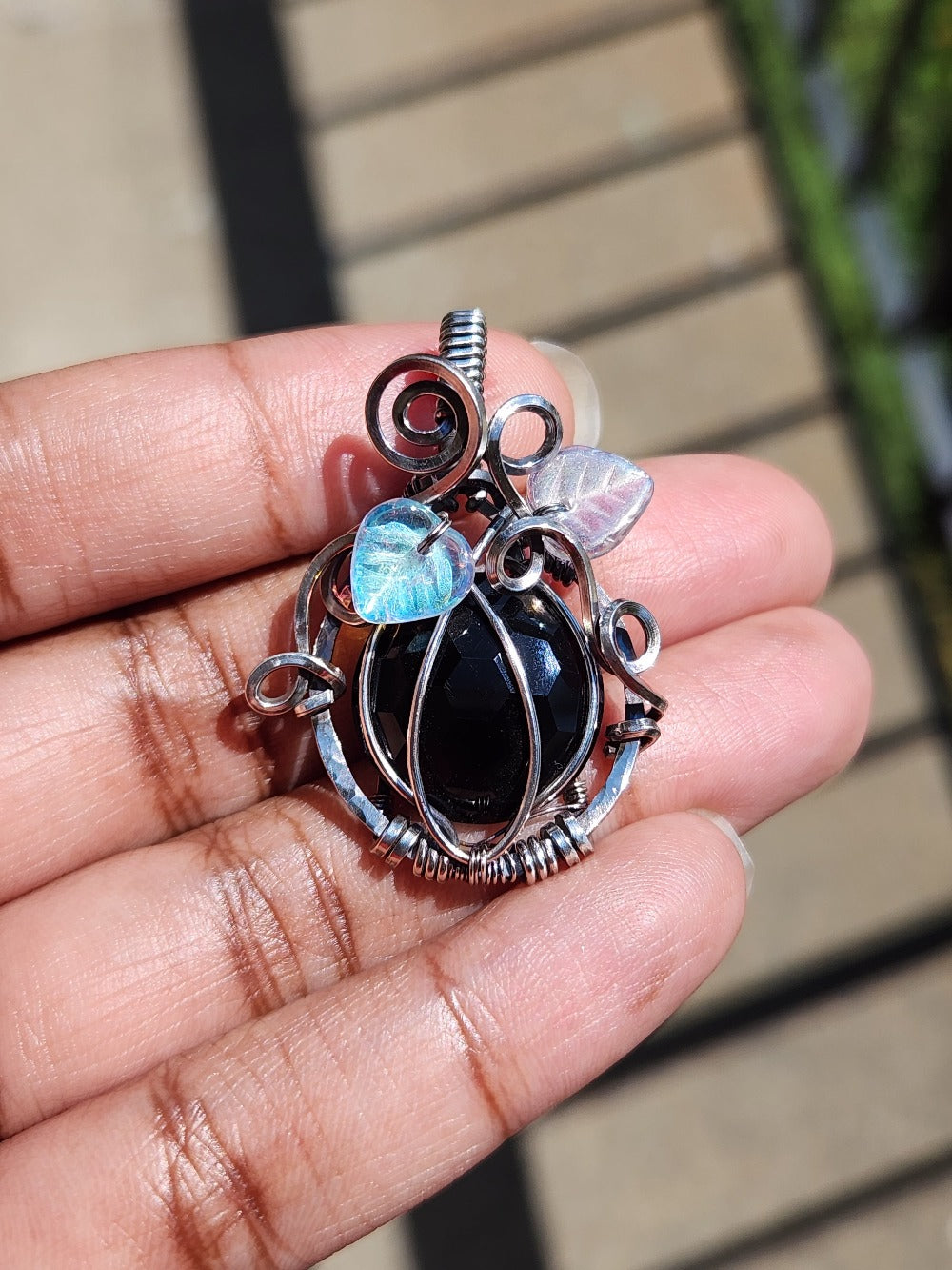 Faceted Obsidian Silver Pumpkin
