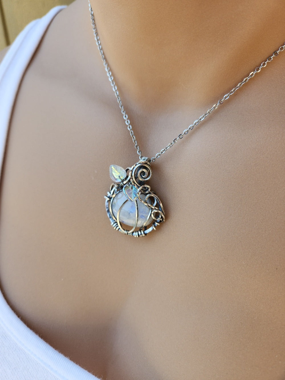 Rainbow Moonstone Silver Pumpkin