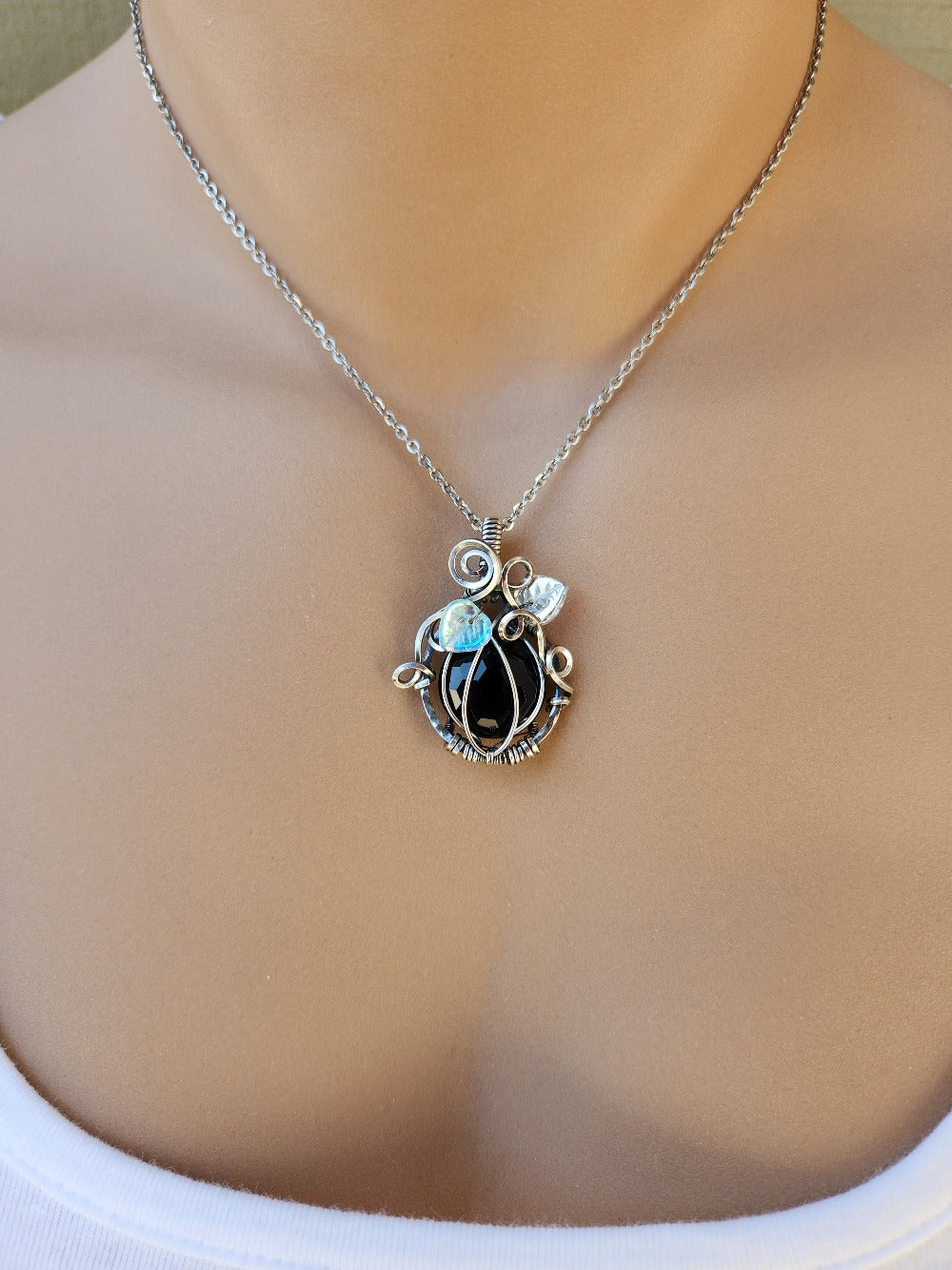 Faceted Obsidian Silver Pumpkin
