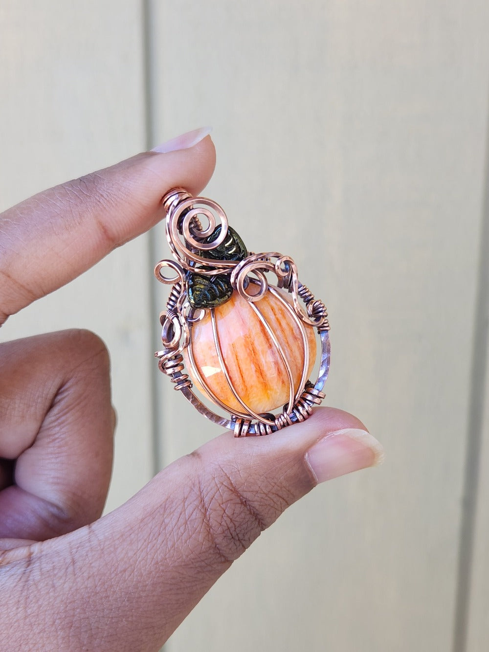 Spiny Oyster Shell Copper Pumpkin pendant