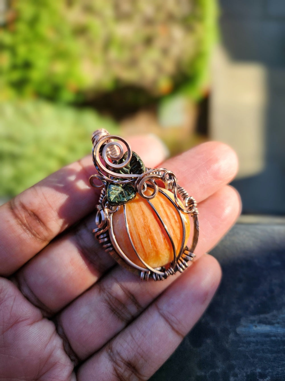 Spiny Oyster Shell Copper Pumpkin pendant