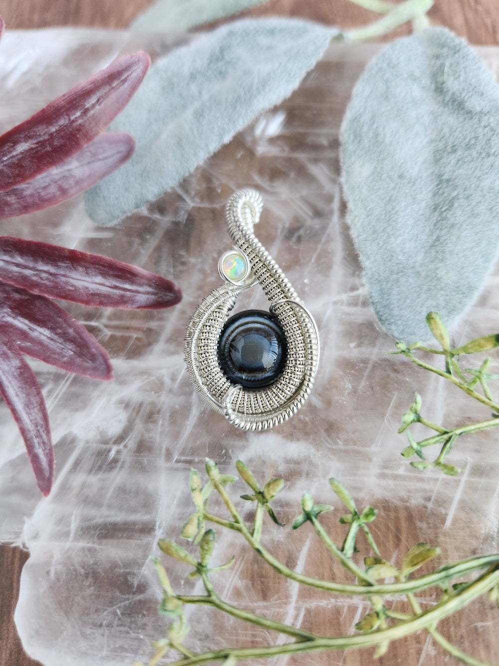Black Agate Eye & Opal Pendant