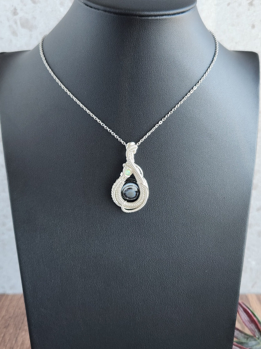 Black Agate Eye & Opal Pendant