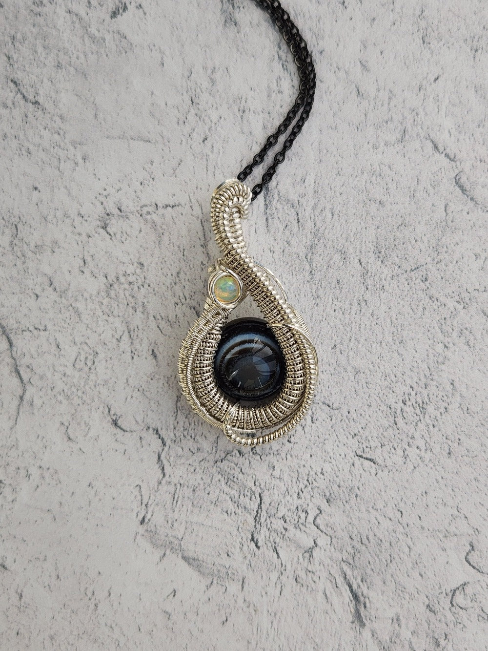 Black Agate Eye & Opal Pendant