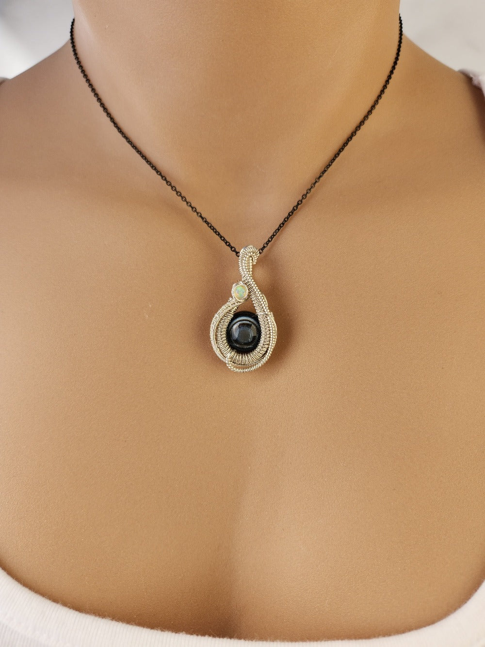 Black Agate Eye & Opal Pendant