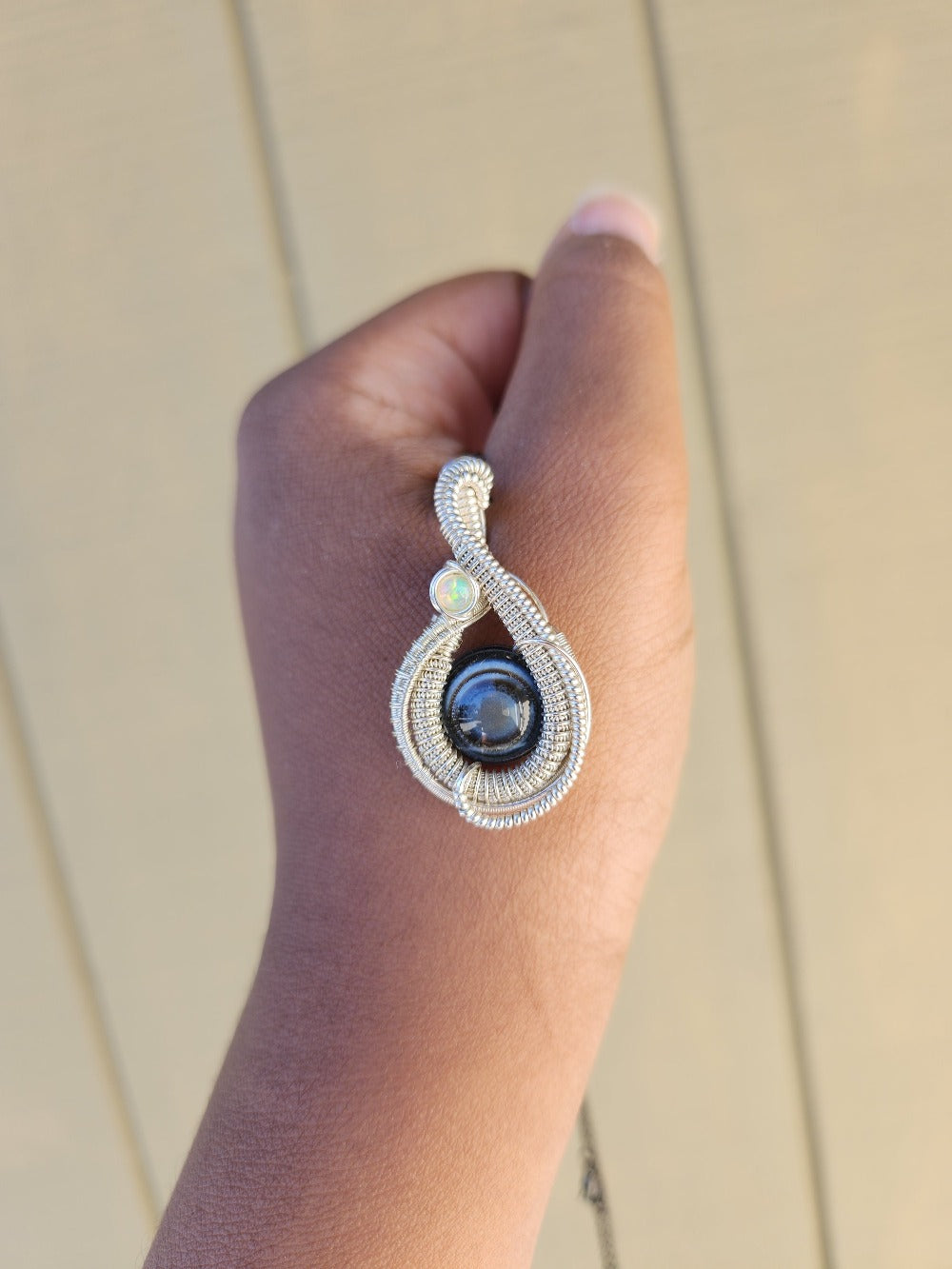 Black Agate Eye & Opal Pendant