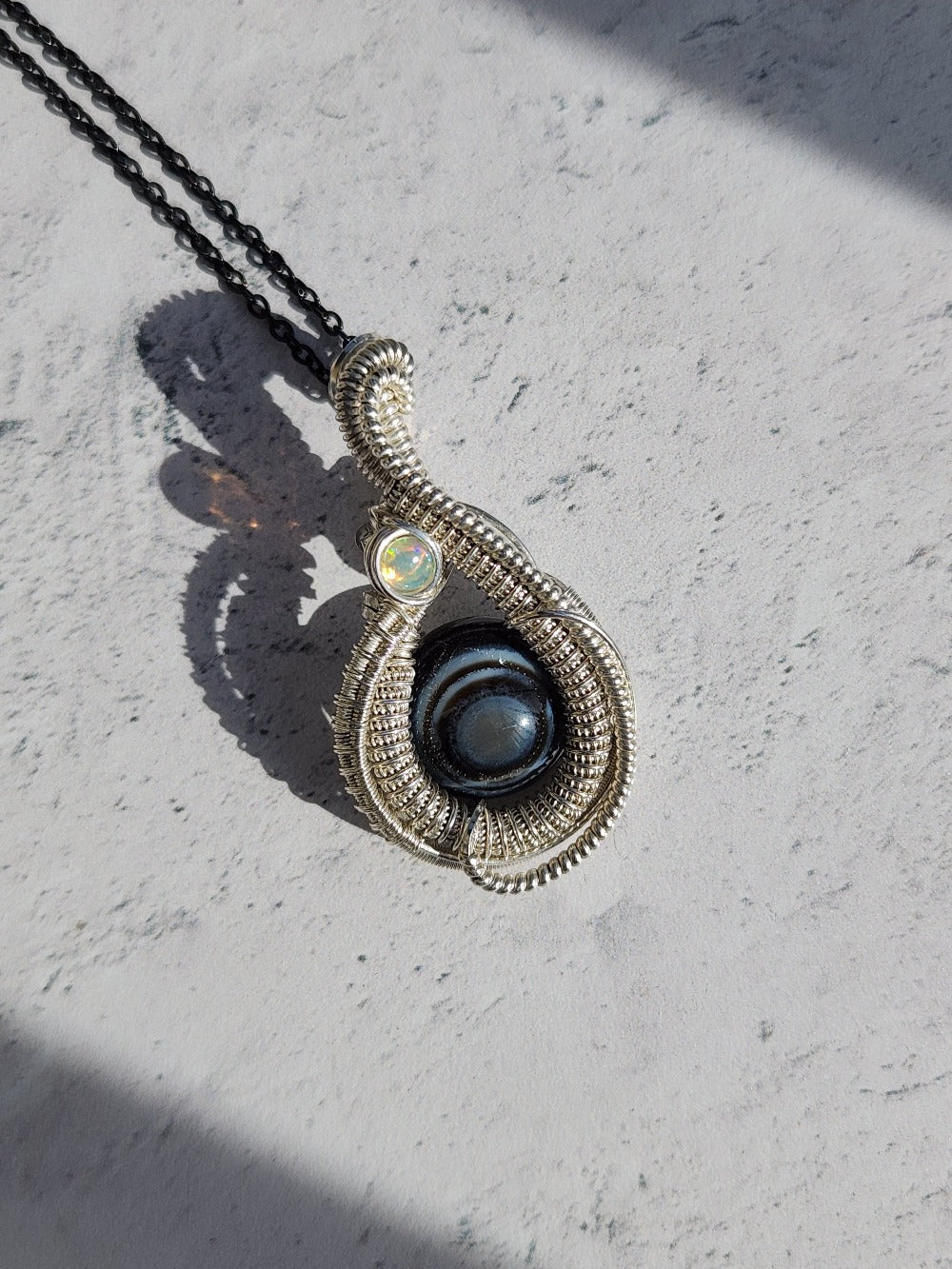 Black Agate Eye & Opal Pendant