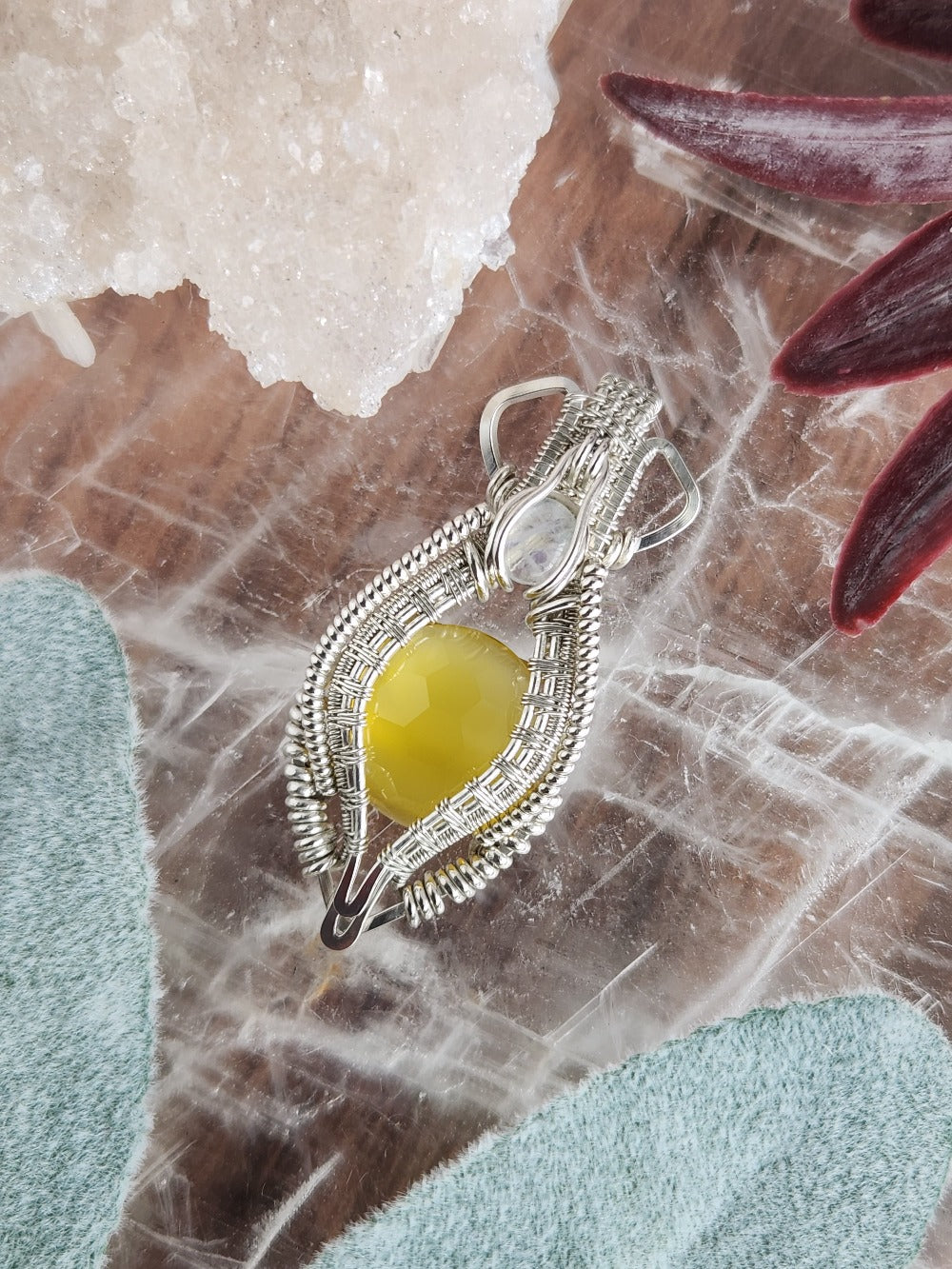 Yellow Chalcedony & Rainbow Moonstone Pendant