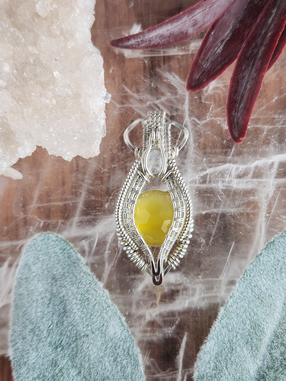 Yellow Chalcedony & Rainbow Moonstone Pendant