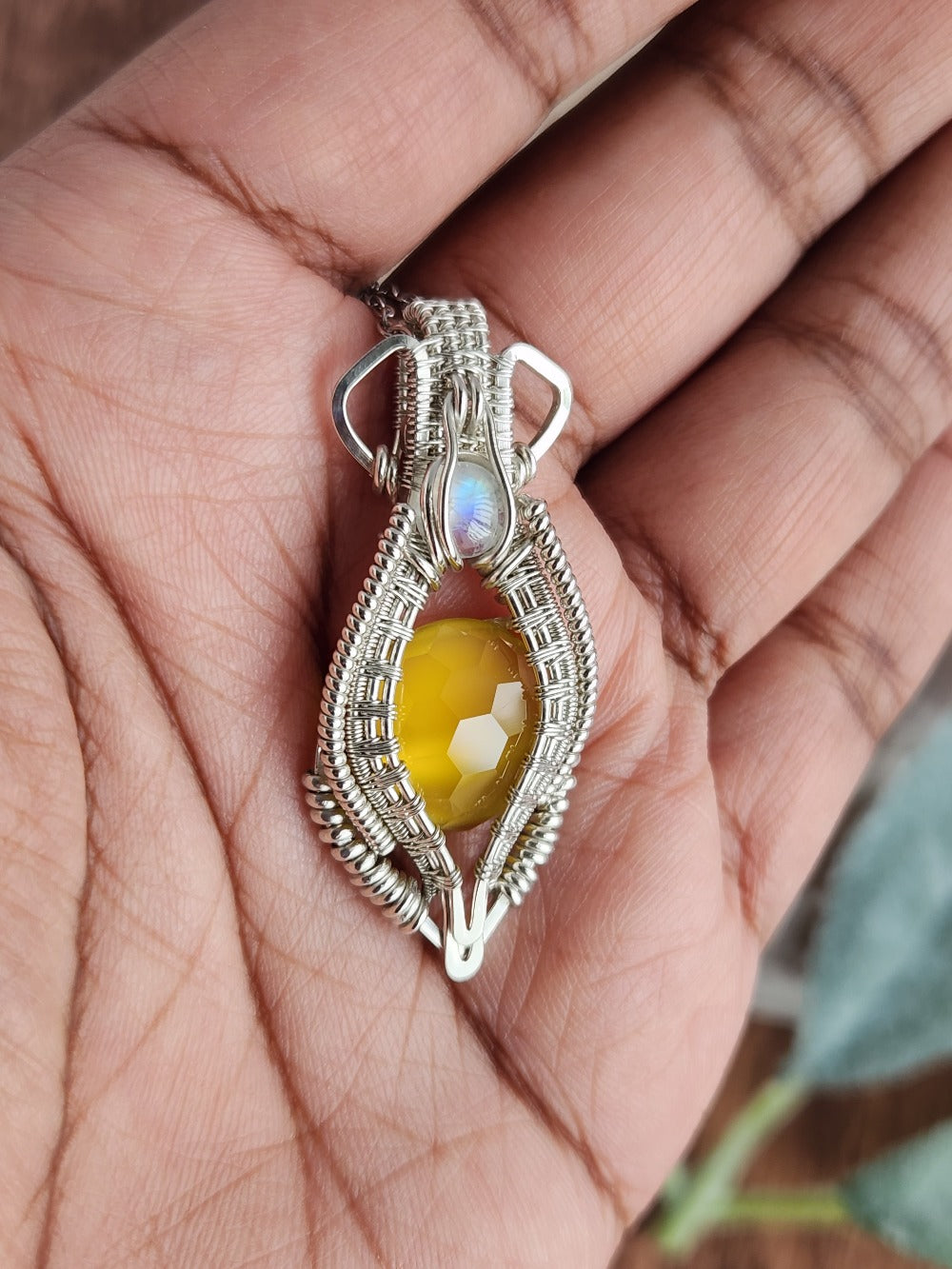 Yellow Chalcedony & Rainbow Moonstone Pendant