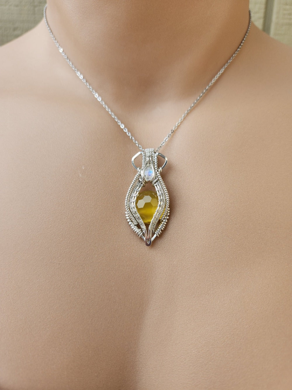 Yellow Chalcedony & Rainbow Moonstone Pendant