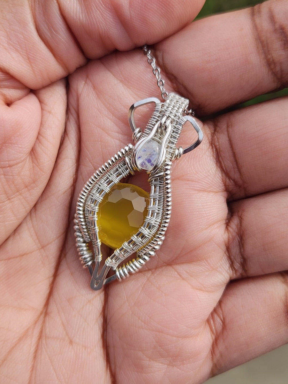 Yellow Chalcedony & Rainbow Moonstone Pendant