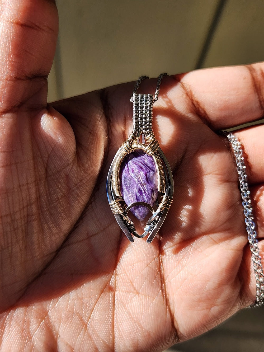 Charoite Mixed Metal Amulet