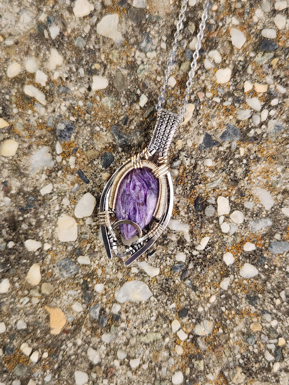Charoite Mixed Metal Amulet